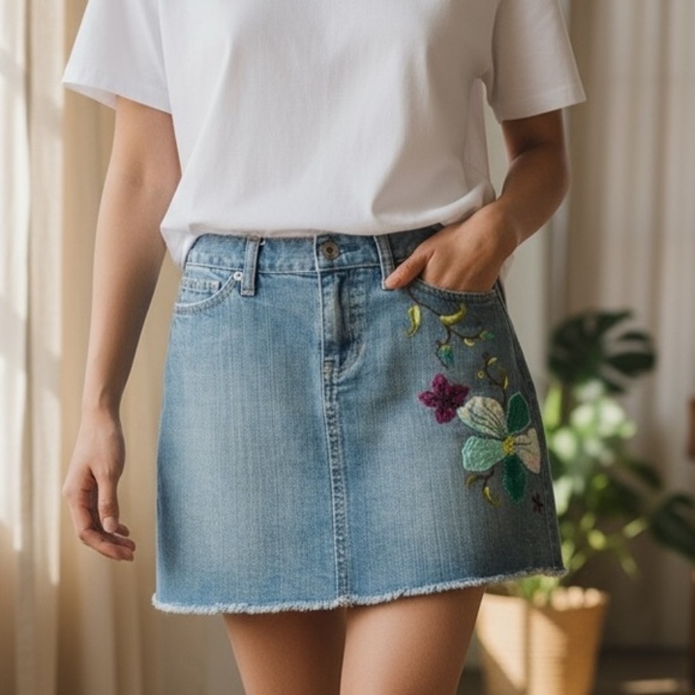 gap vintage embroidered denim skirt